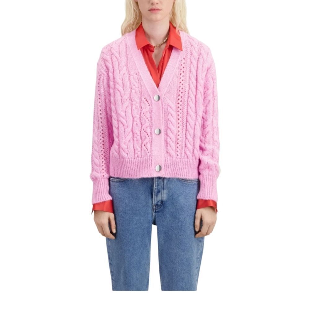 The Kooples Pink Cable Knit V‎ Neck Knitted Cardigan Button Front Sweater Size S